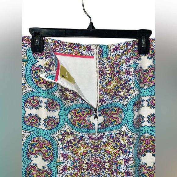 Maeve Anthropologie Turquoise/Pink Floral Print Skirt Linen Blend Size 12 - Picture 4 of 6